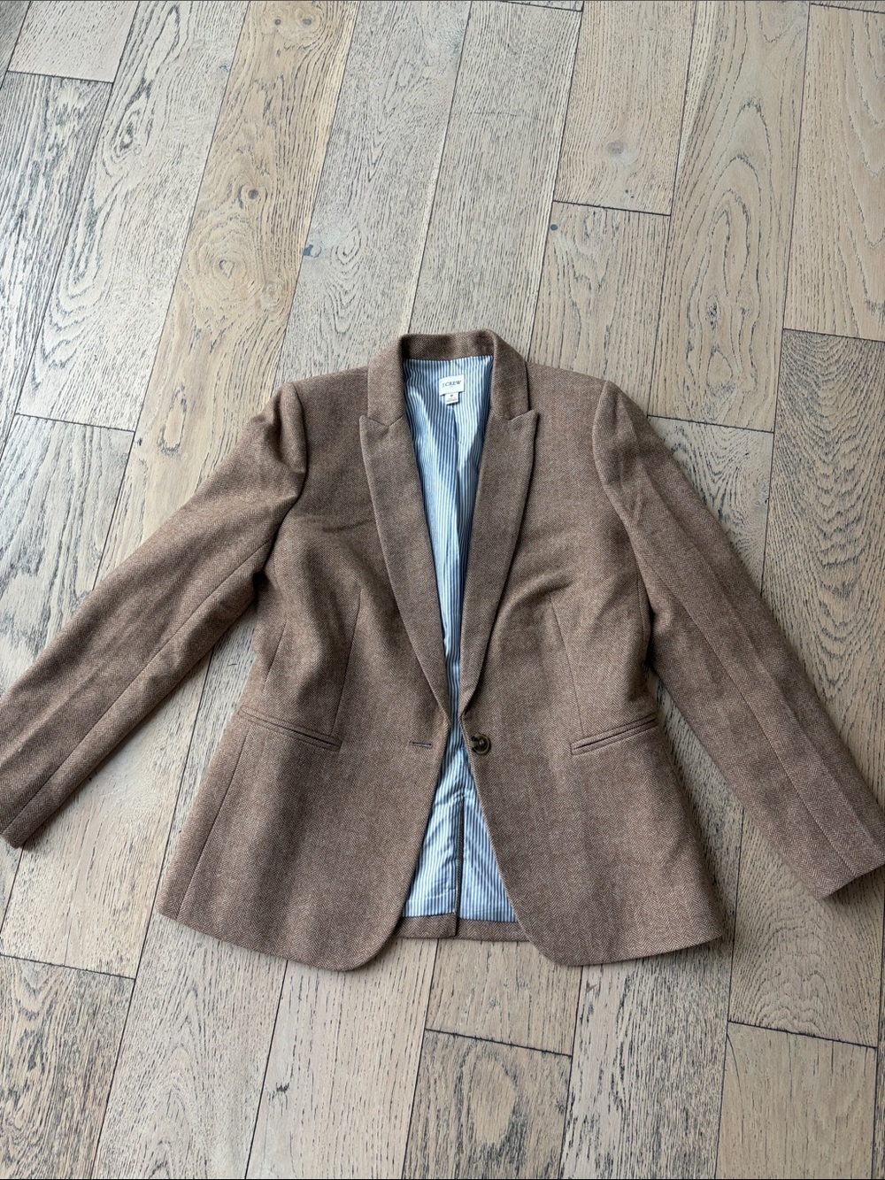 J. Crew Brown Herringbone Wool-Blend Single-Button Blazer